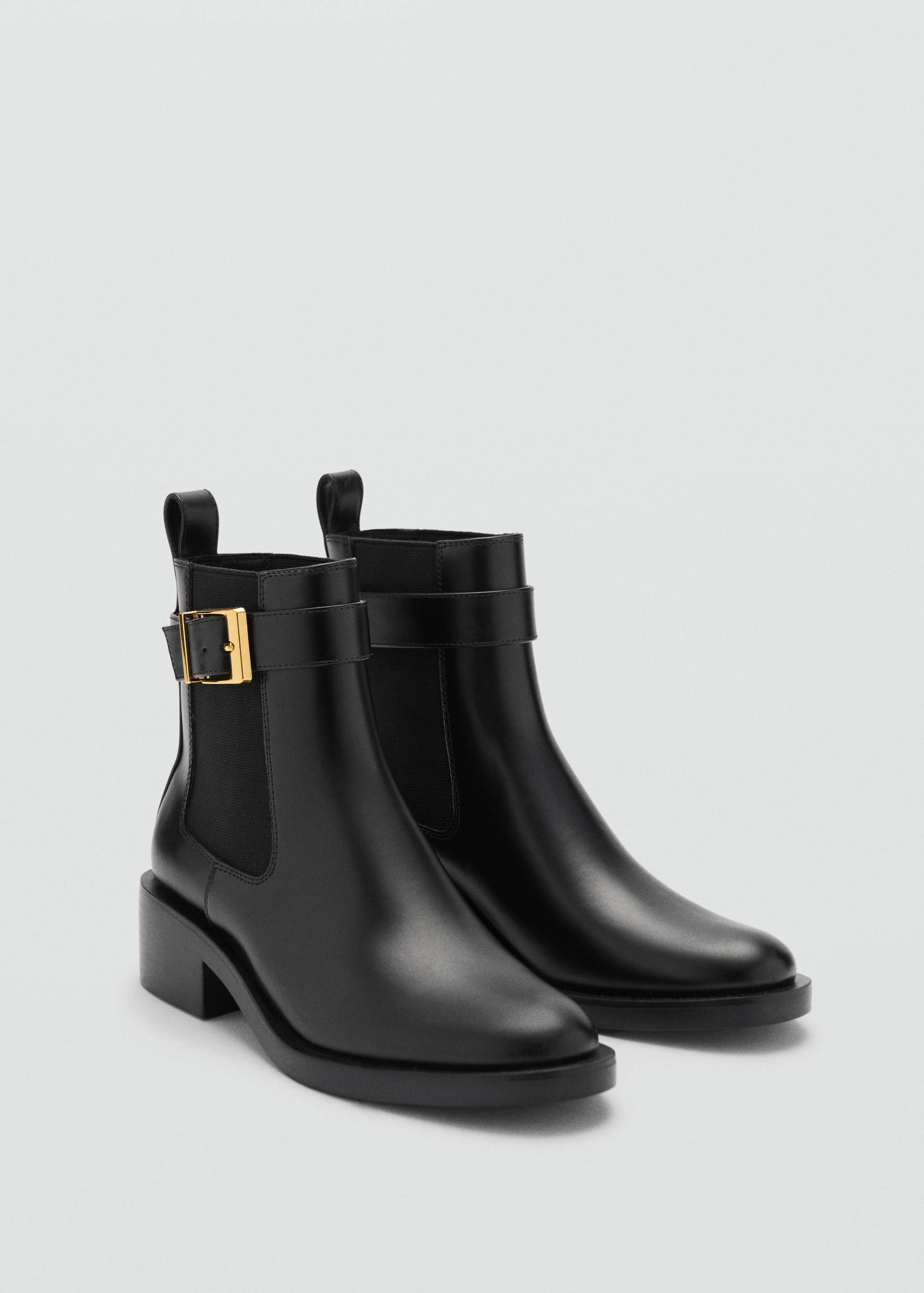 Ankle boots with elastic panel and buckle - Medium plane