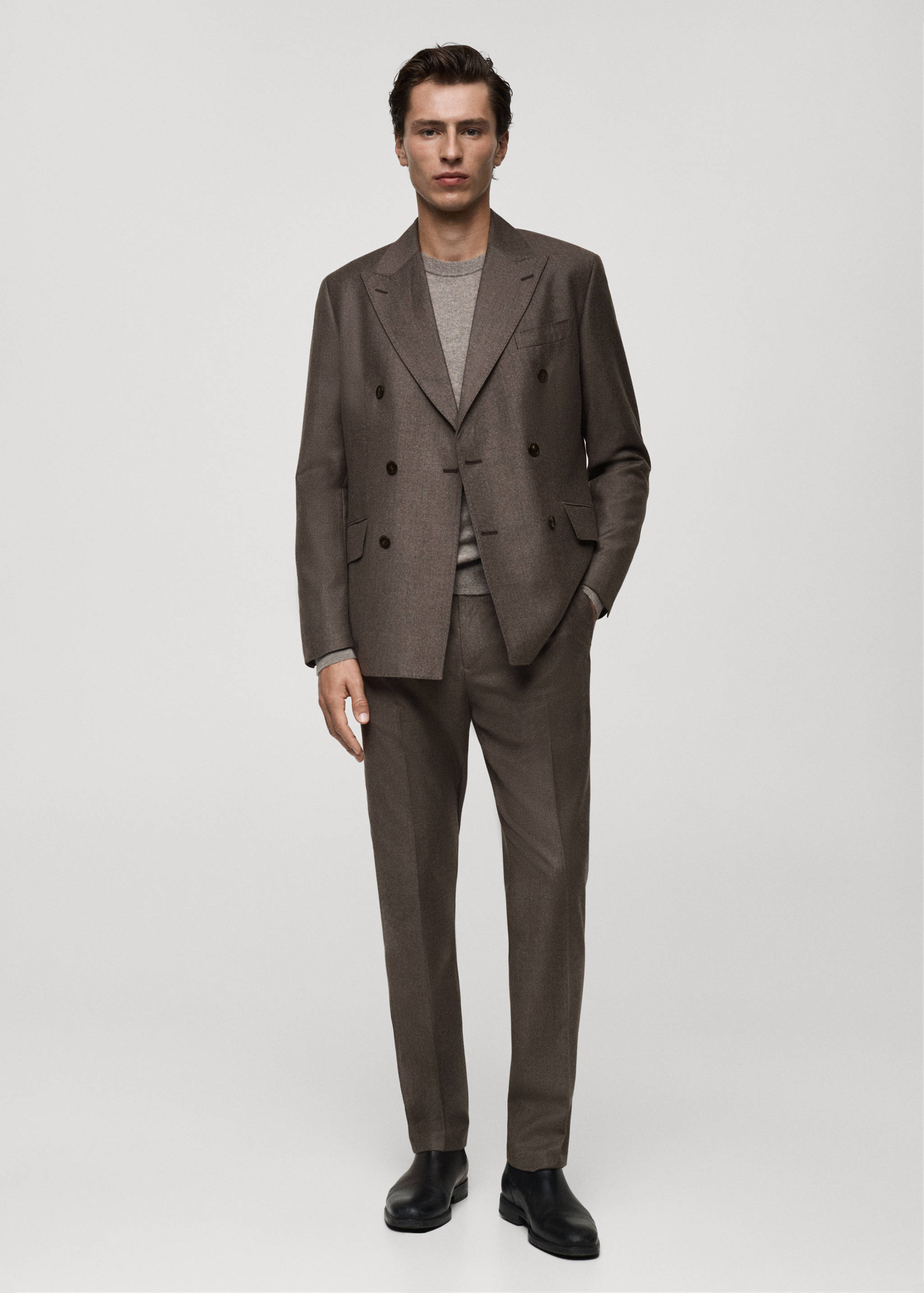 Italian 100% virgin wool flannel suit jacket - General plane