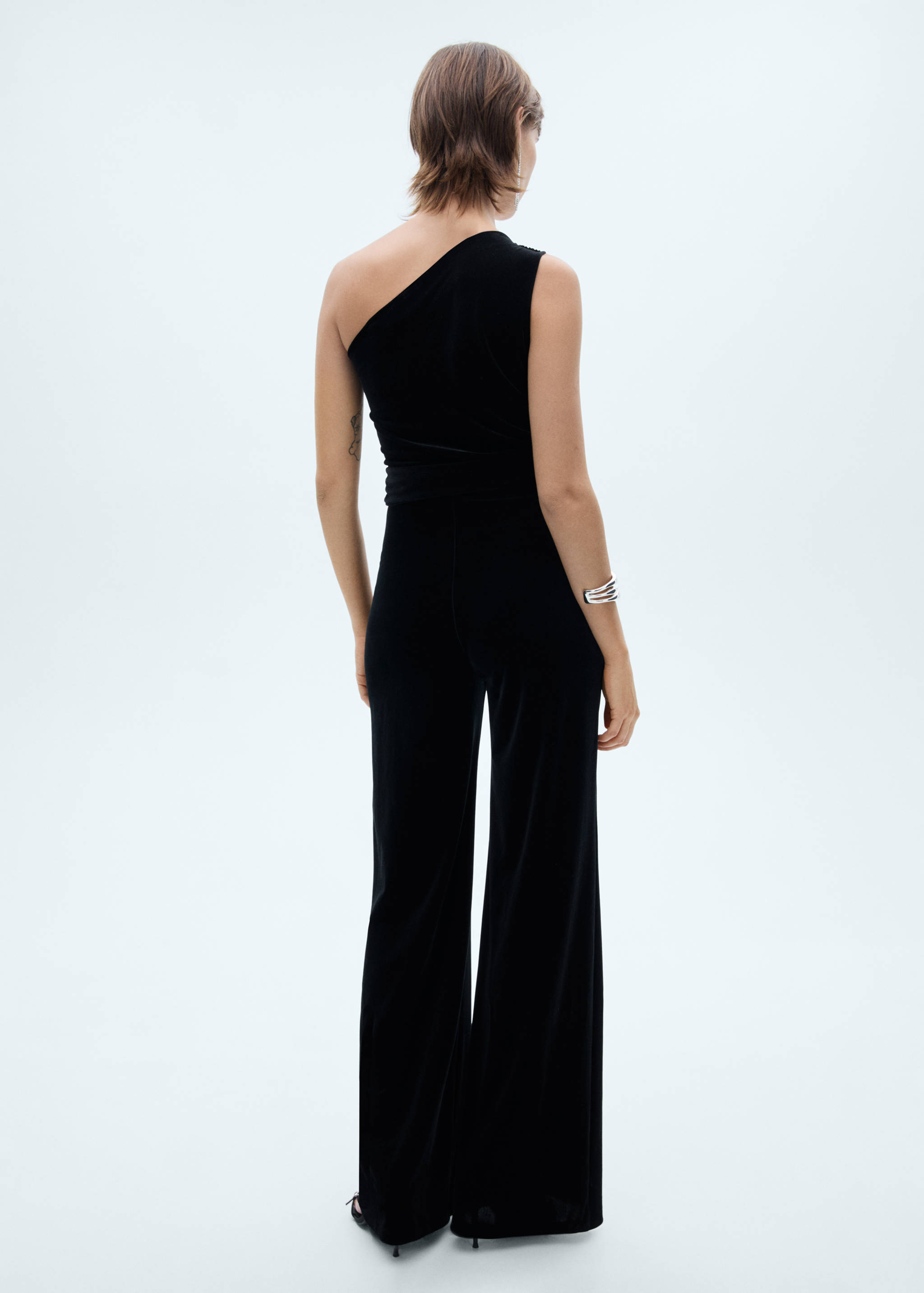 Asymmetric velvet jumpsuit - Reverse of the article