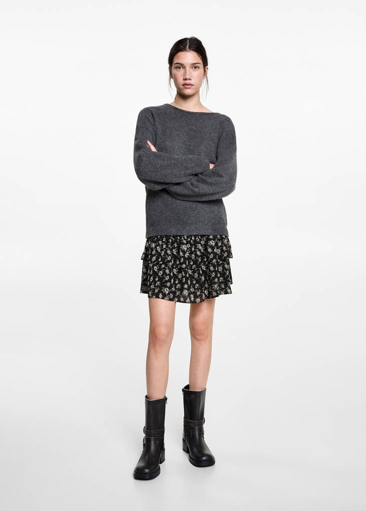 MANGO TEEN - Jupe fleurs volants noir - S - Fille Teen
