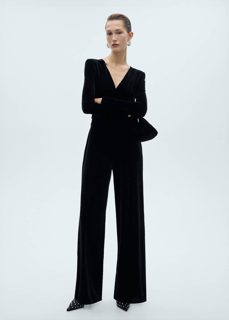 MANGO - Combinaison cache-caur velours noir - 4XL