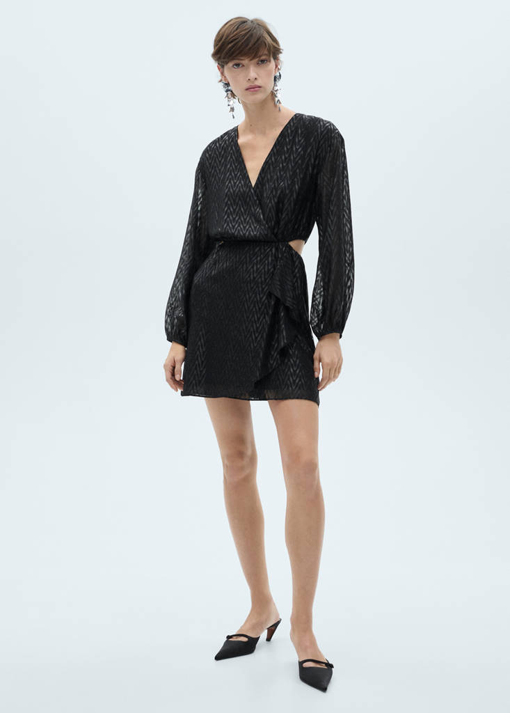 MANGO - Robe cache-caur ouvertures latérales noir - L