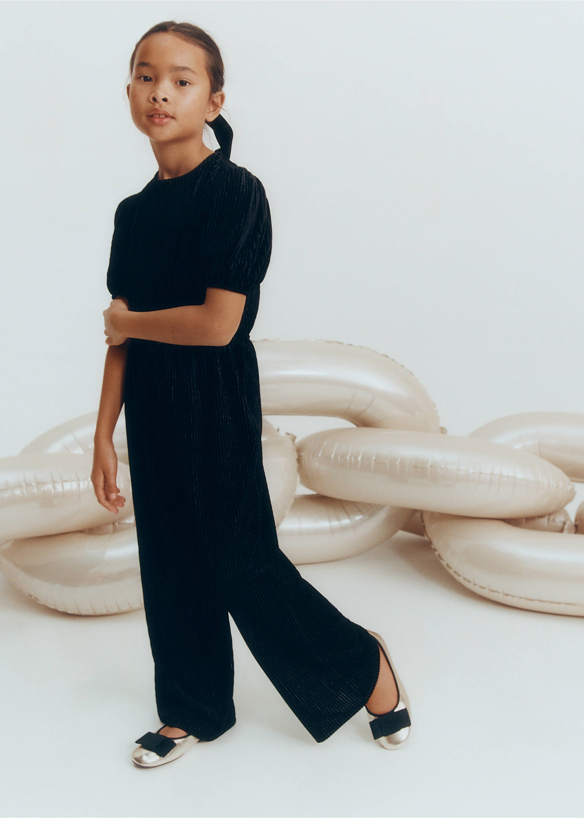 Lurex long jumpsuit - General plane, Black. Ref: 77099232-00.