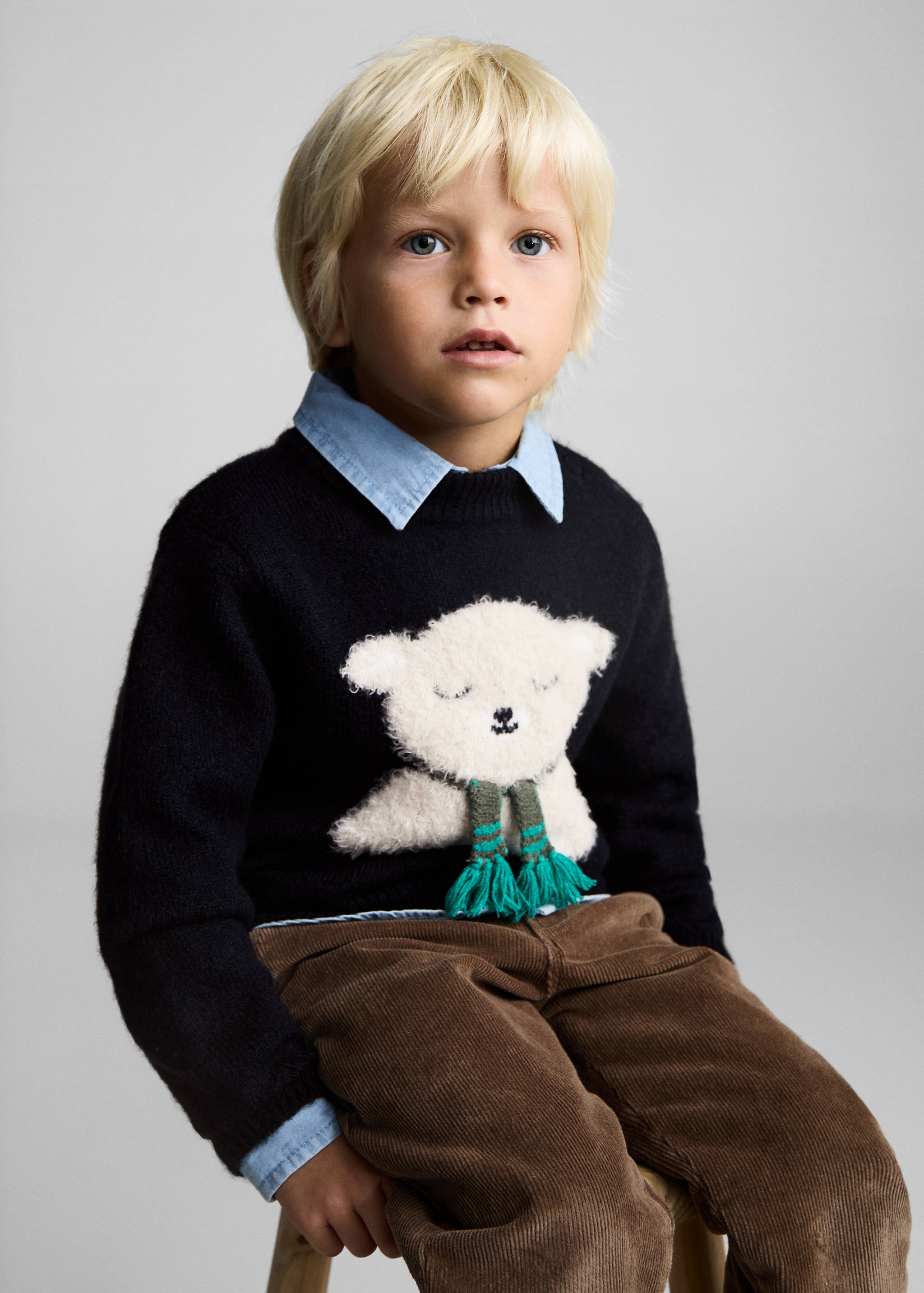 بلوفر حياكة دب صغير - رؤية وسط