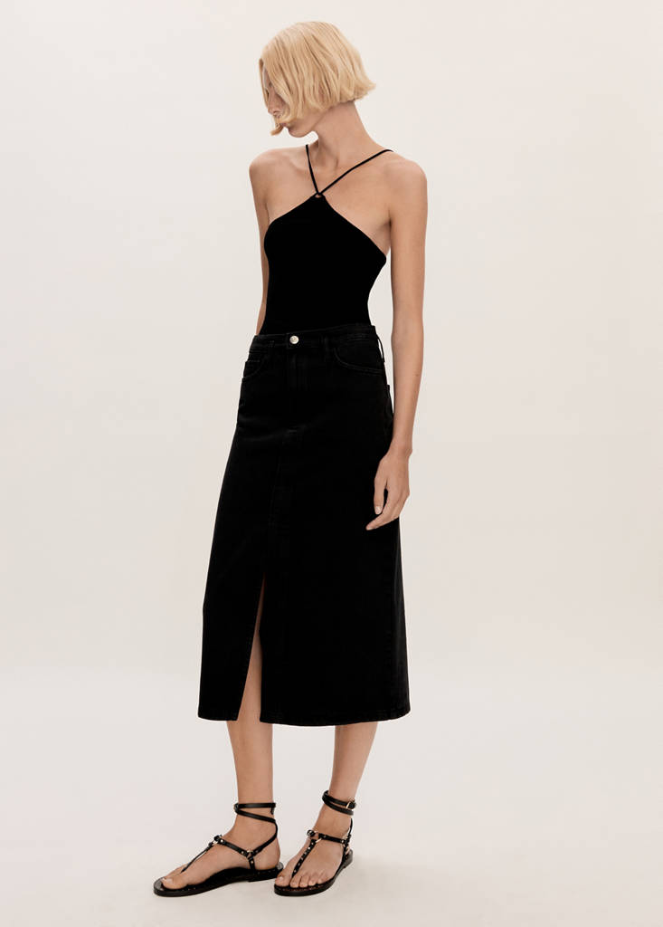 Slit denim skirt — Black denim