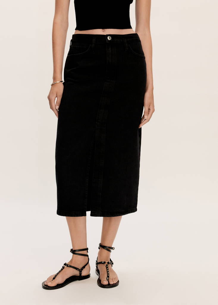 Slit denim skirt — Black denim