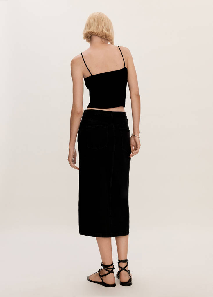 Slit denim skirt — Black denim