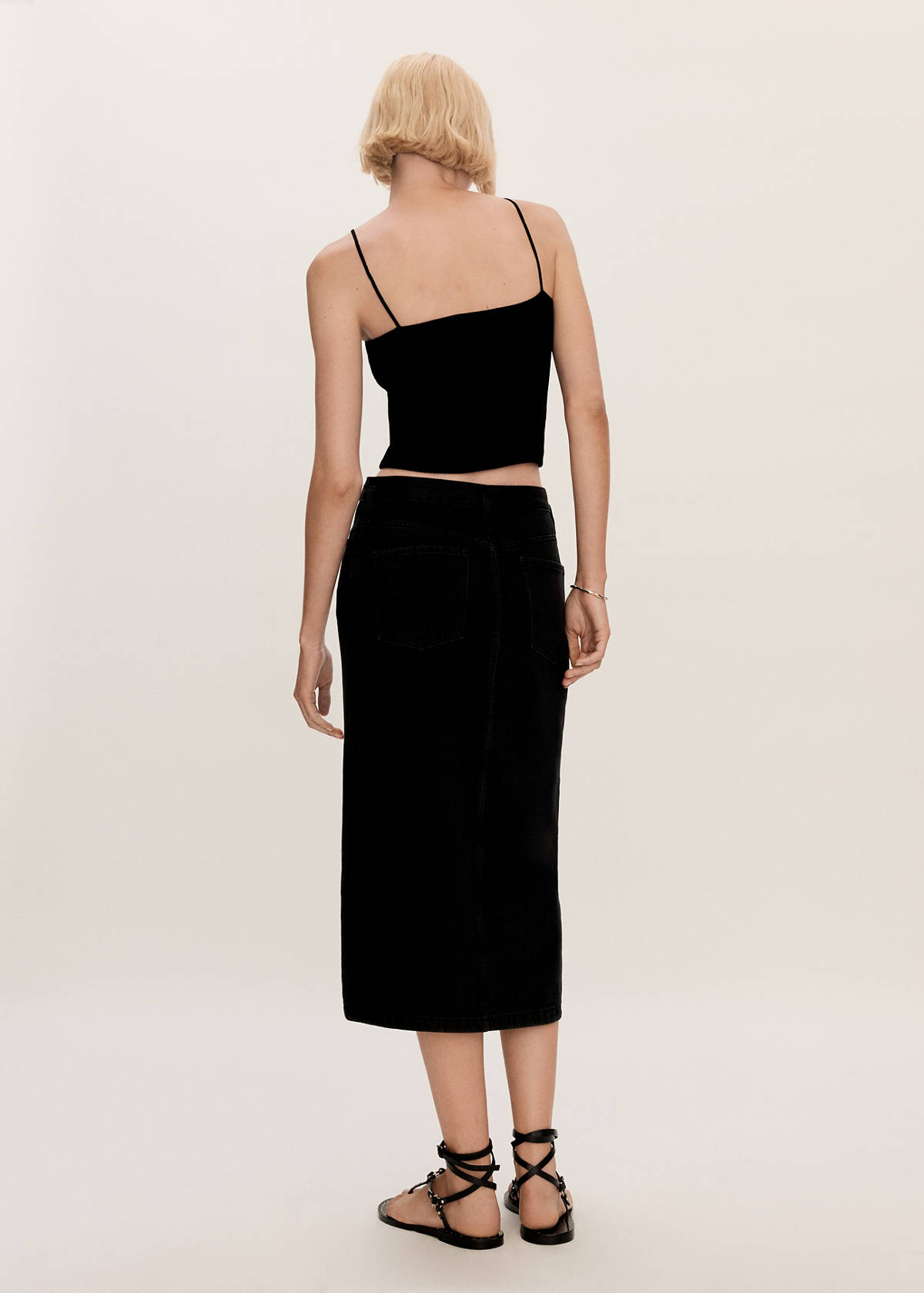 Slit denim skirt — Black denim