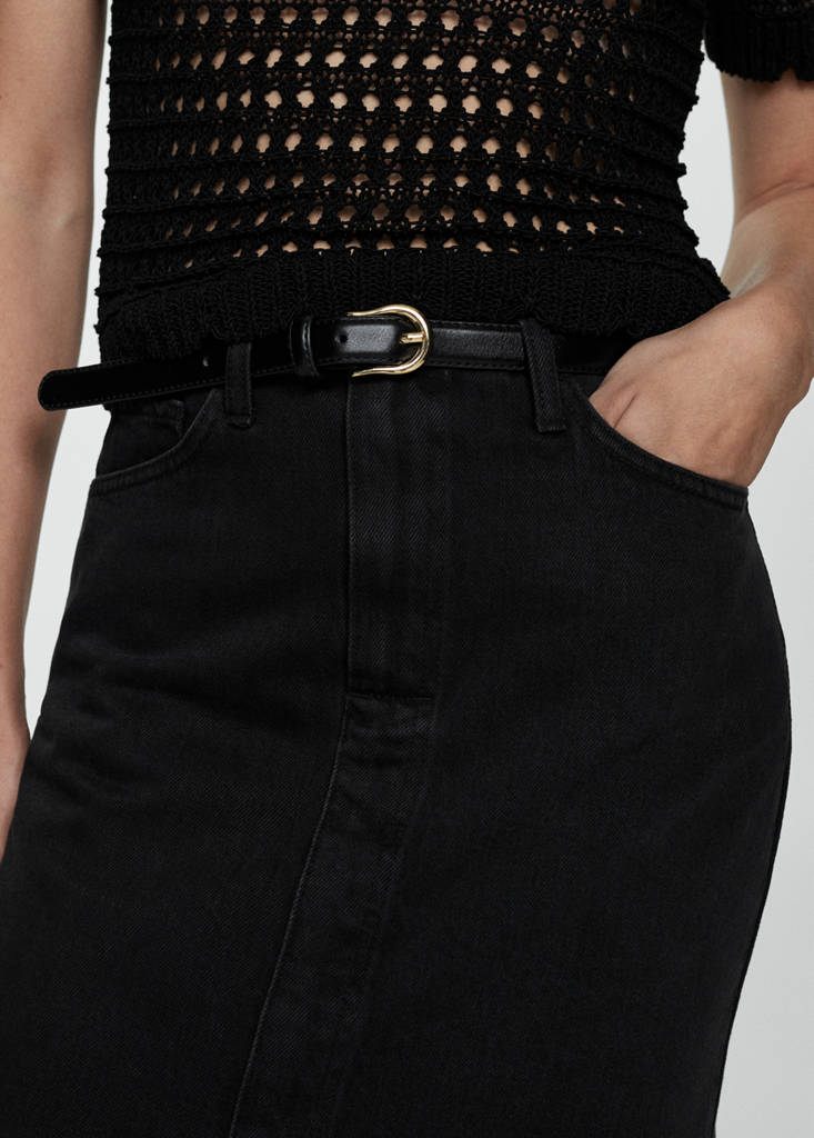 Slit denim skirt — Black denim