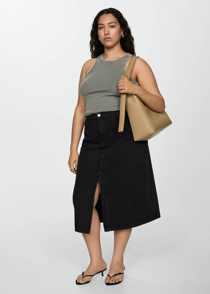 Slit denim skirt — Black denim