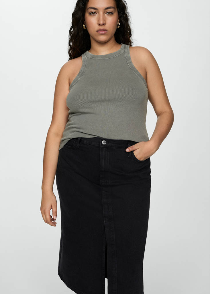 Slit denim skirt — Black denim