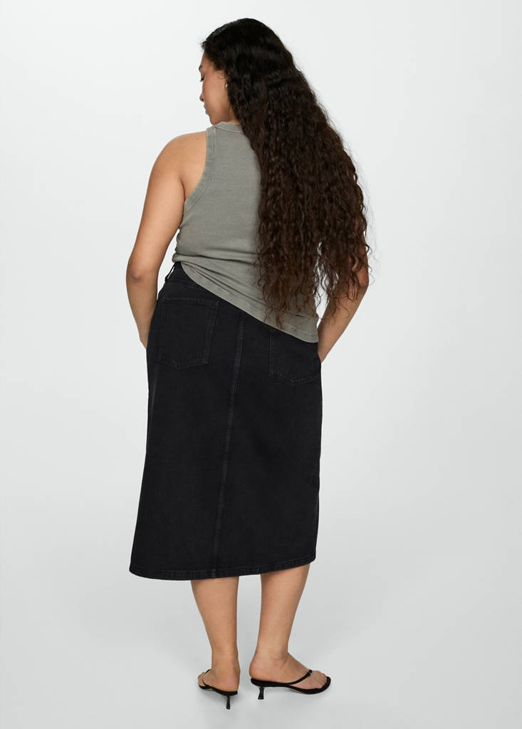 Slit denim skirt — Black denim