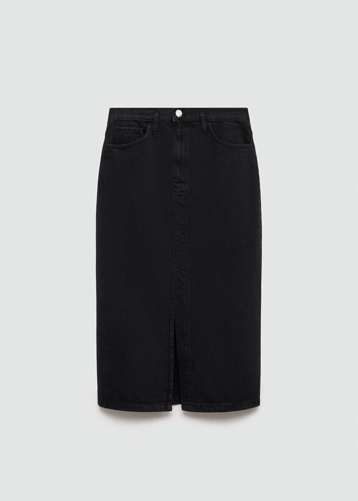 Slit denim skirt — Black denim