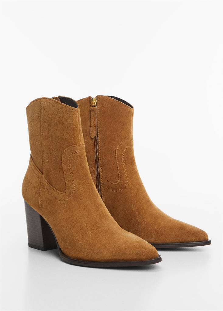 Heel suede ankle boot — Tobacco Brown