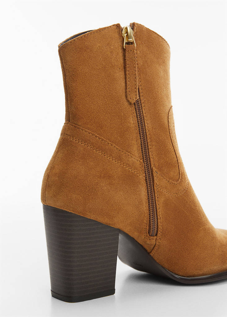 Heel suede ankle boot — Tobacco Brown