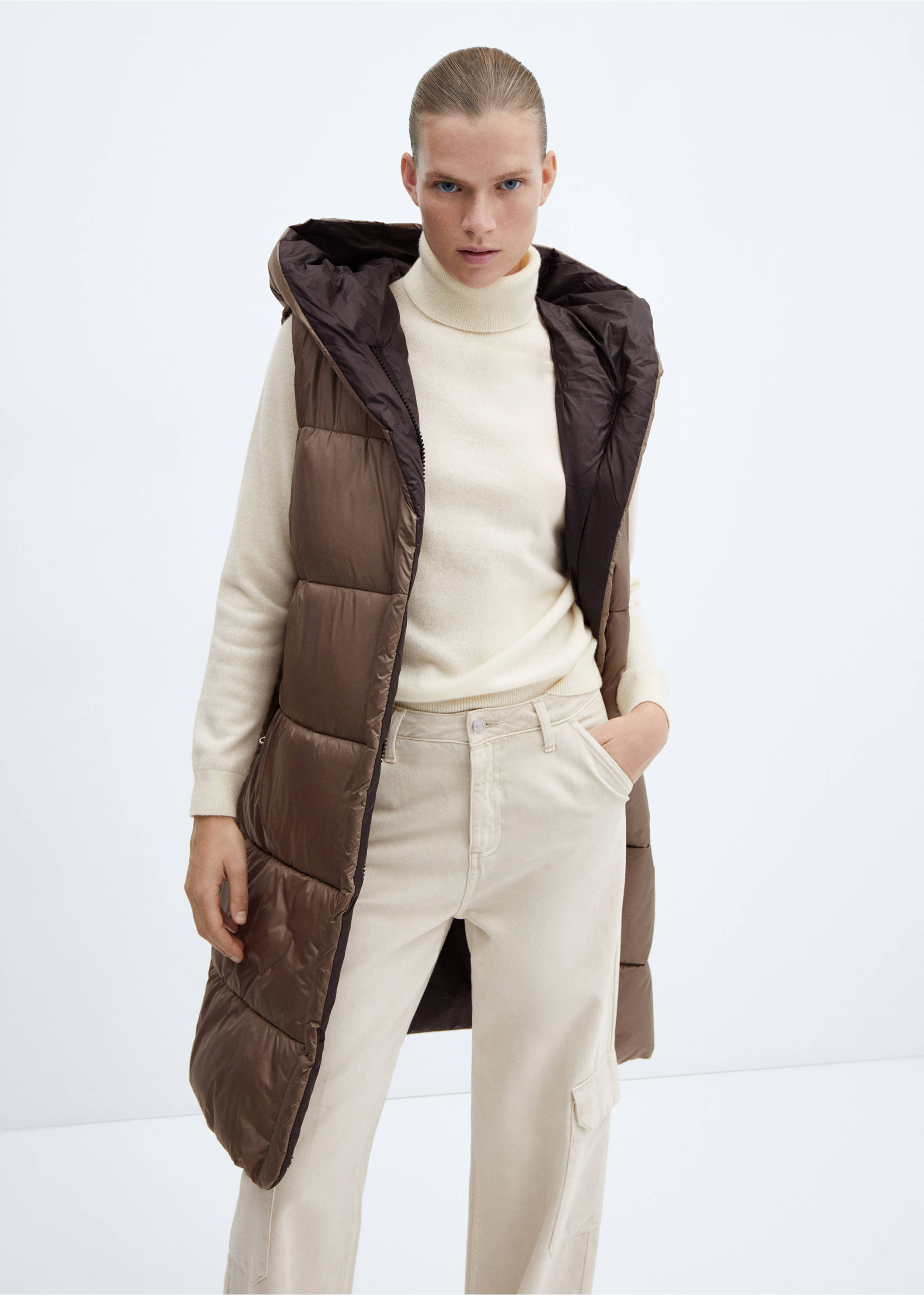 Long puffer vest - Medium plane, Medium Brown. Ref: 77178265-00.