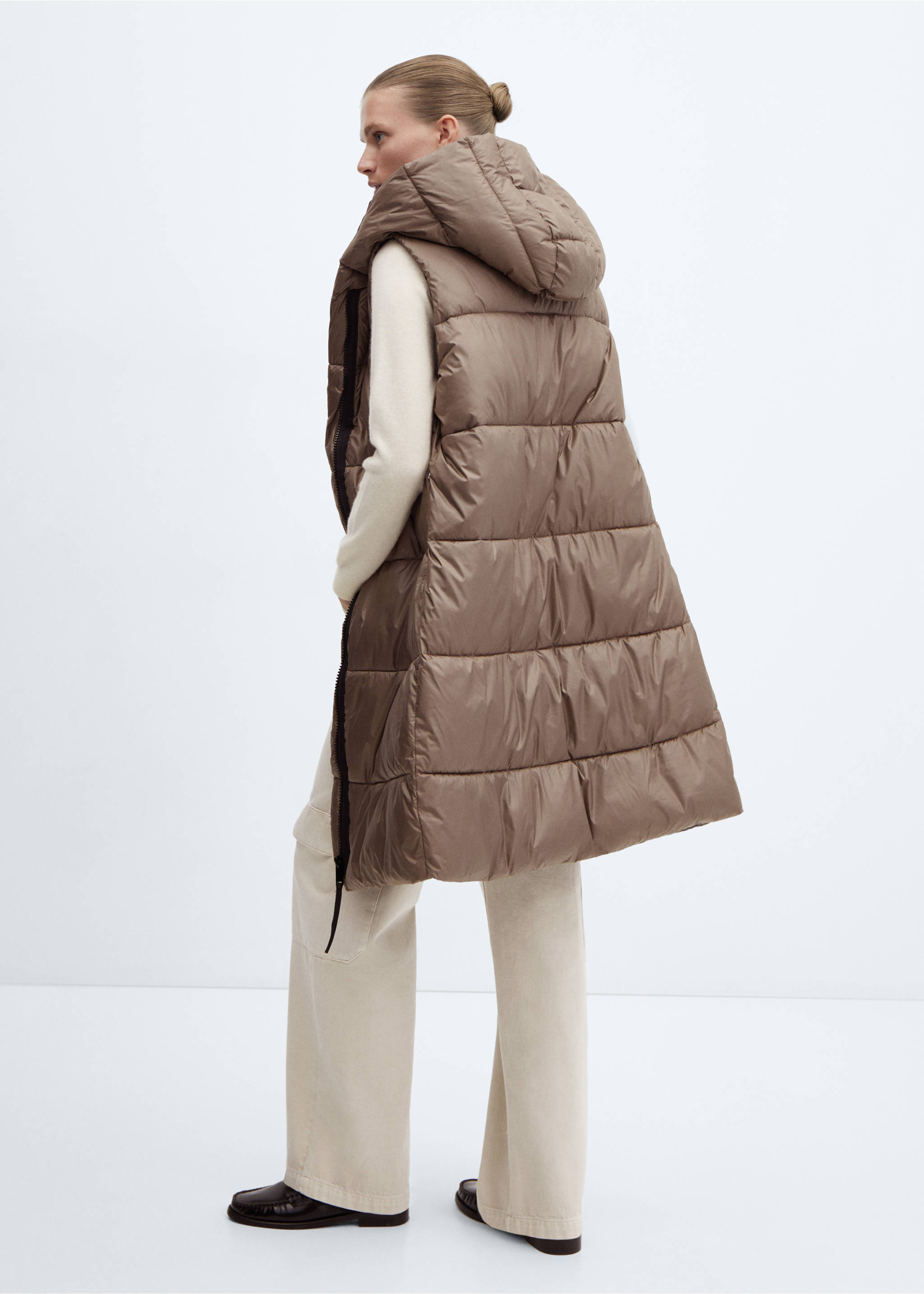 Long puffer vest - Reverse of the article, Medium Brown. Ref: 77178265-00.