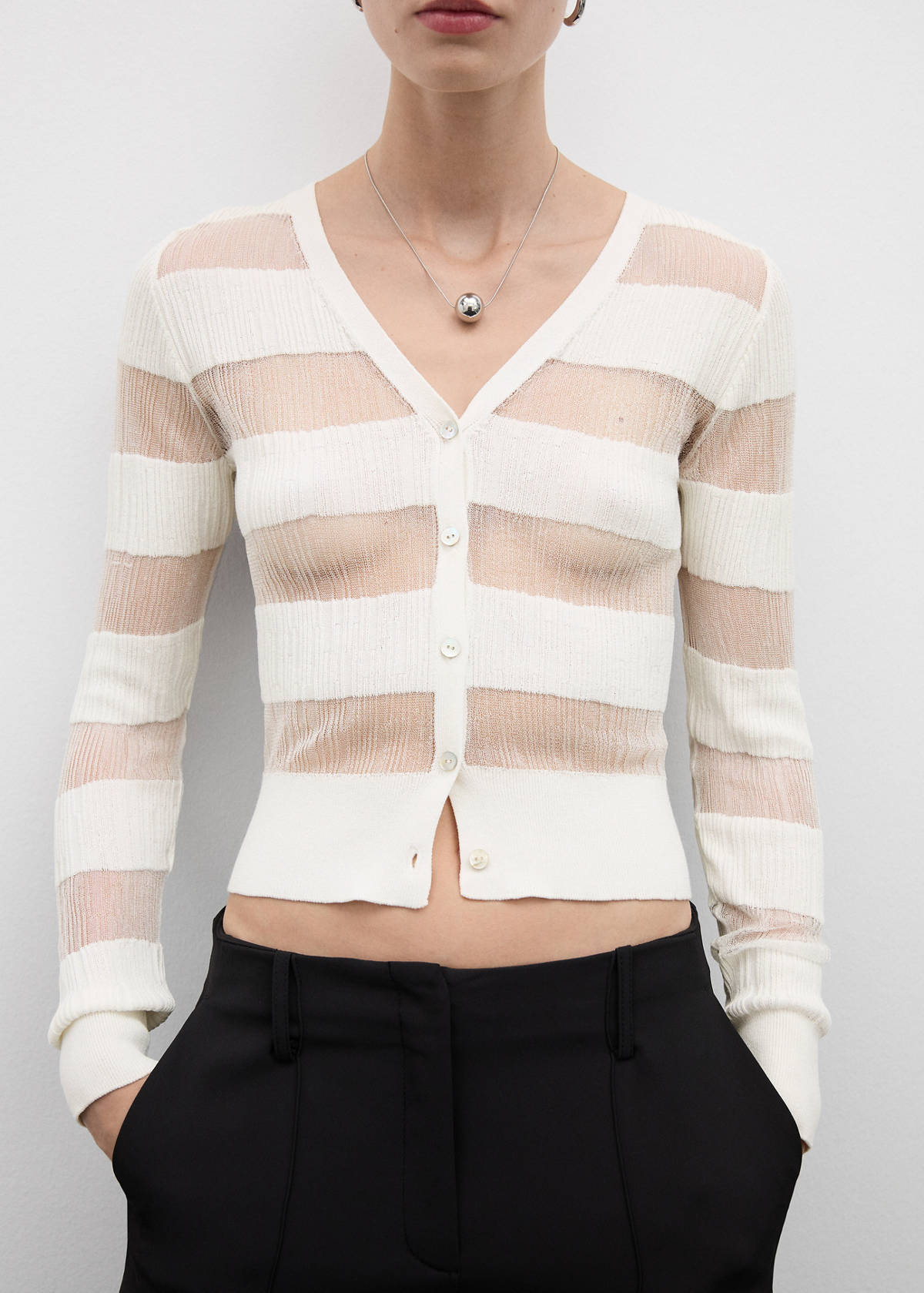 Semitransparent textured cardigan — White