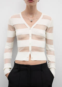 Semitransparent textured cardigan — White 1