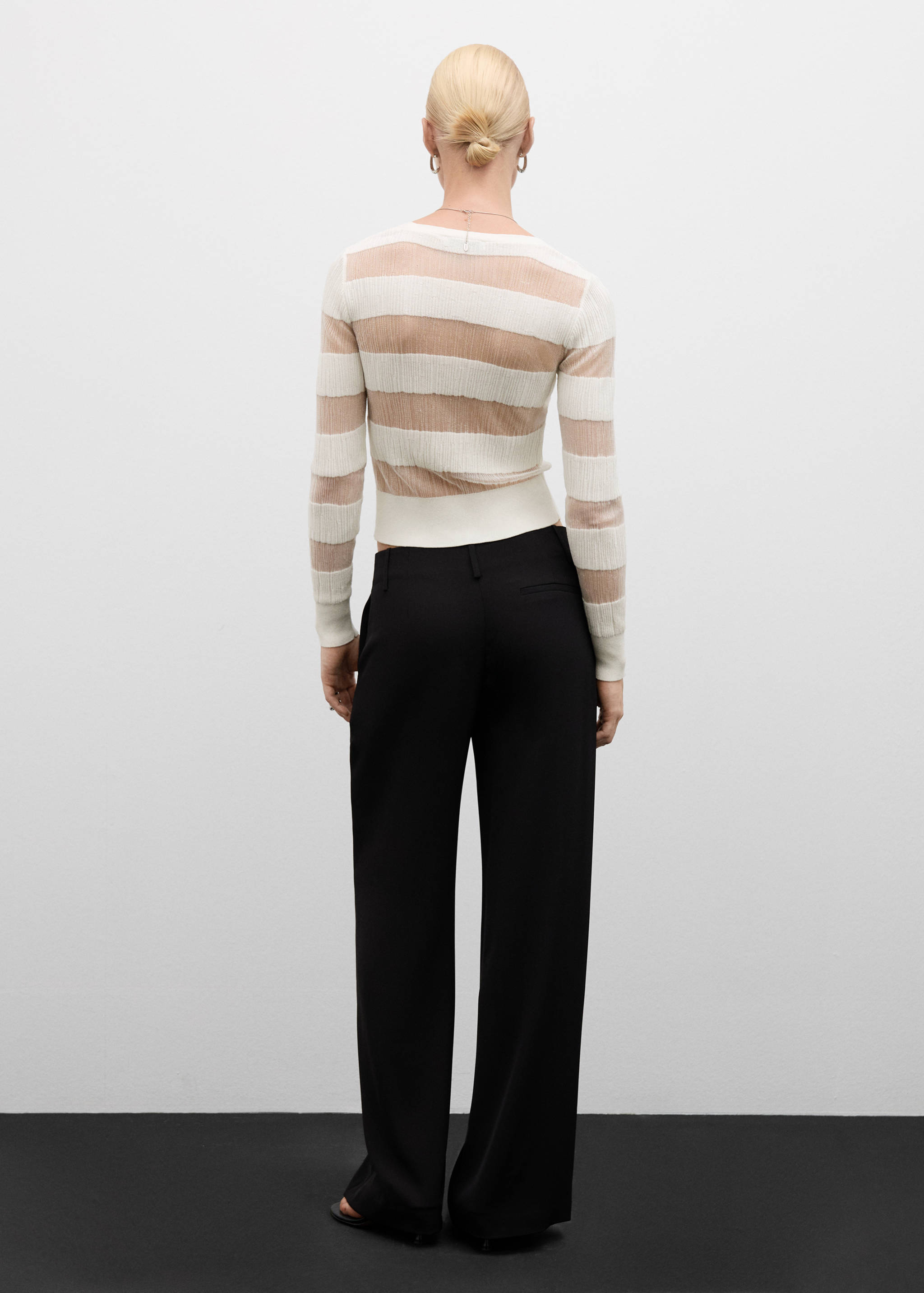 半透明纹理开襟毛衣 - null