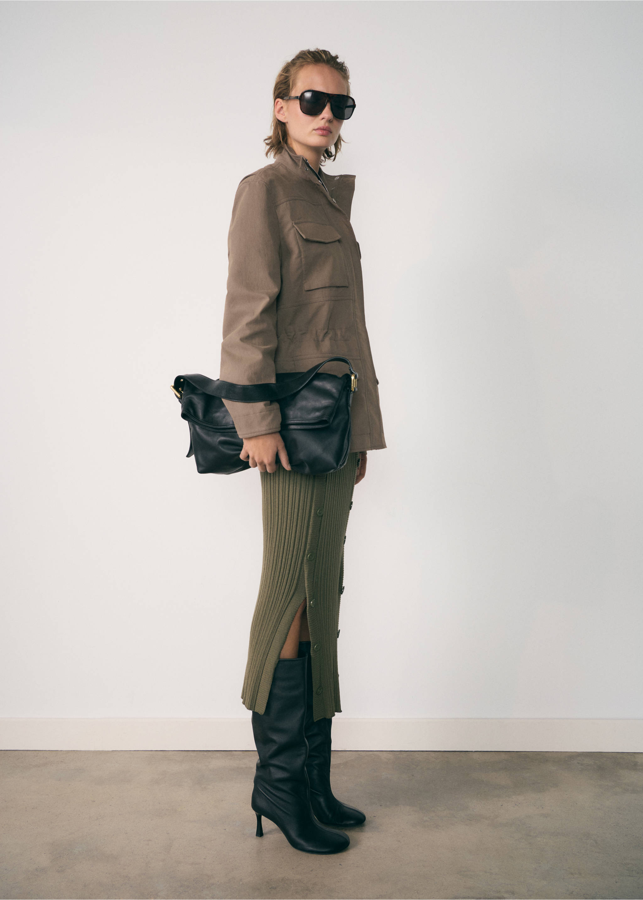 Turtleneck parka with pockets - General plane, Medium Brown. Ref: 77947938-00.