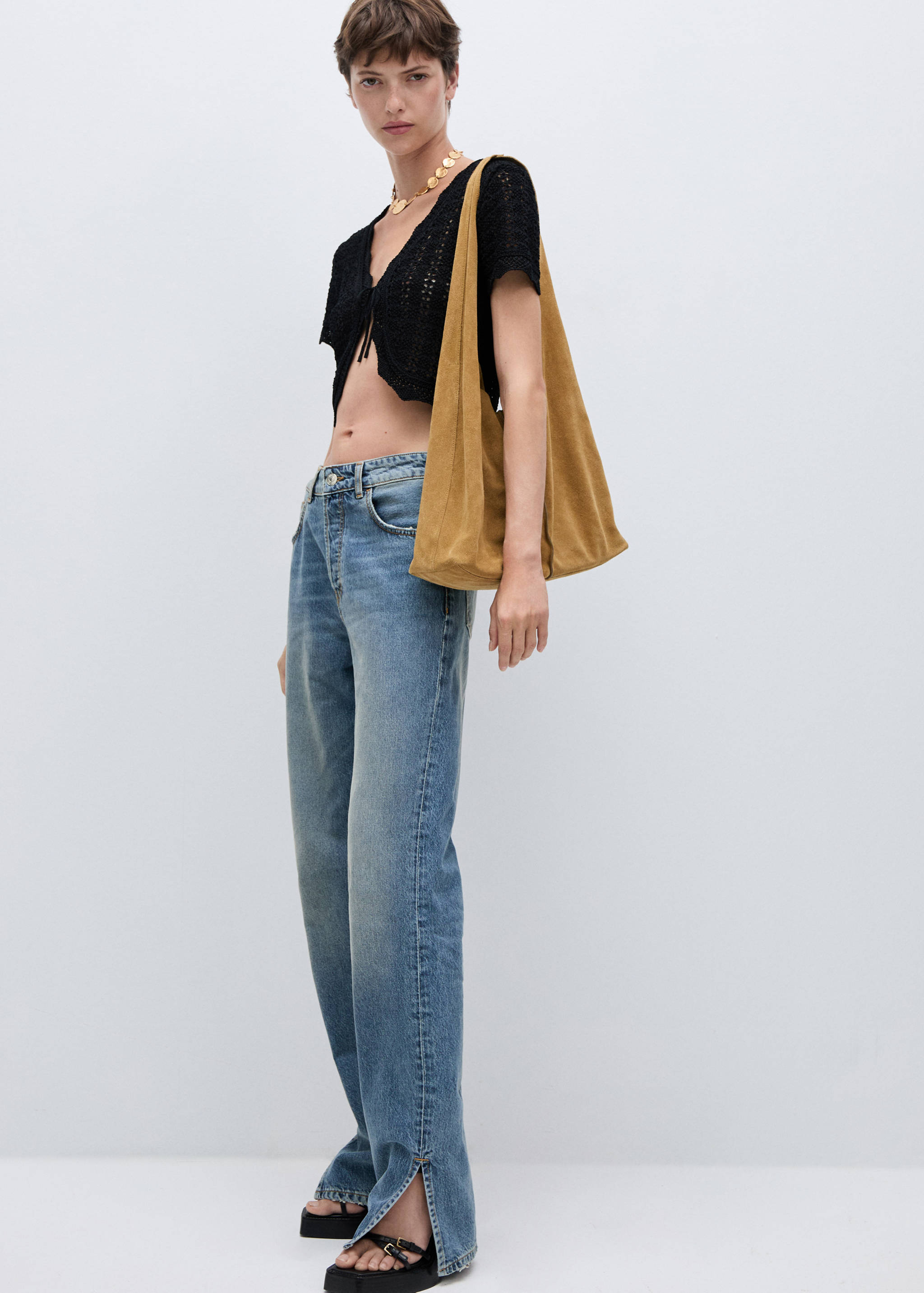 Medium-rise straight jeans with slits - Details of the article 2