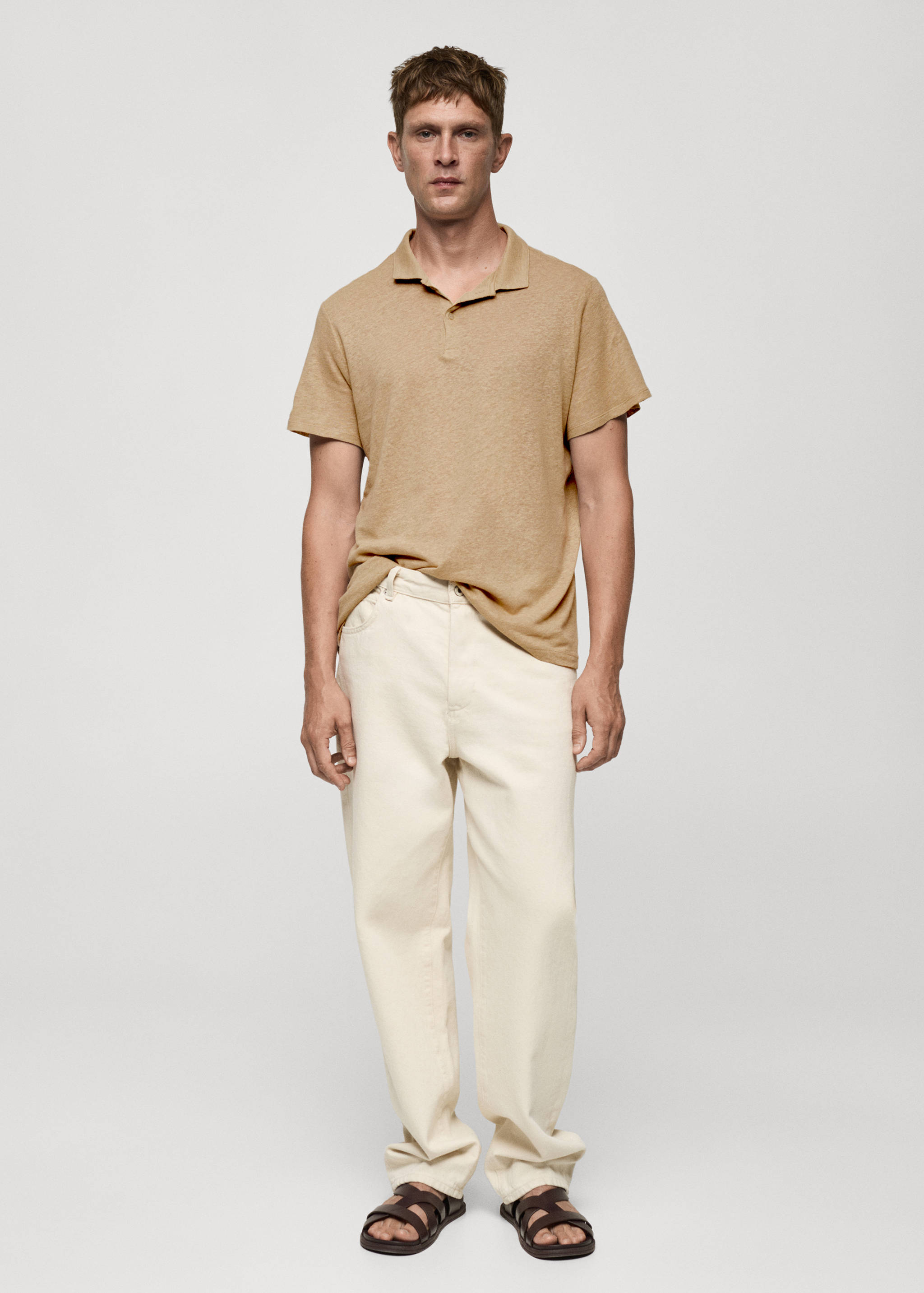 Slim fit 100% linen polo shirt - General plane