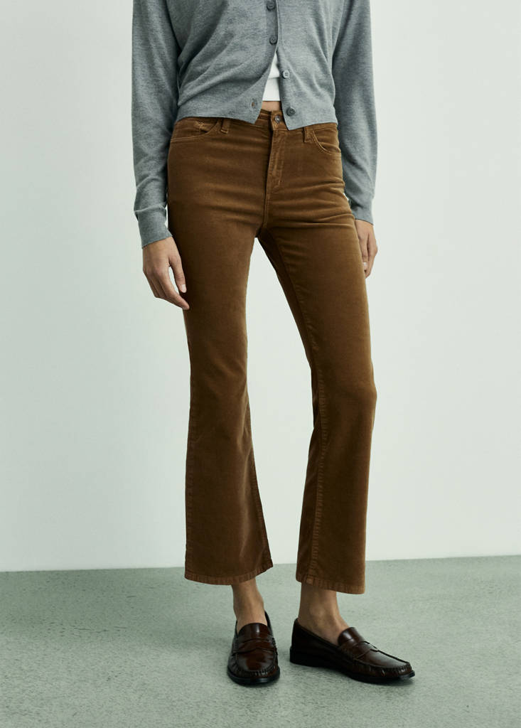 Sienna flared cropped corduroy trousers — Medium Brown