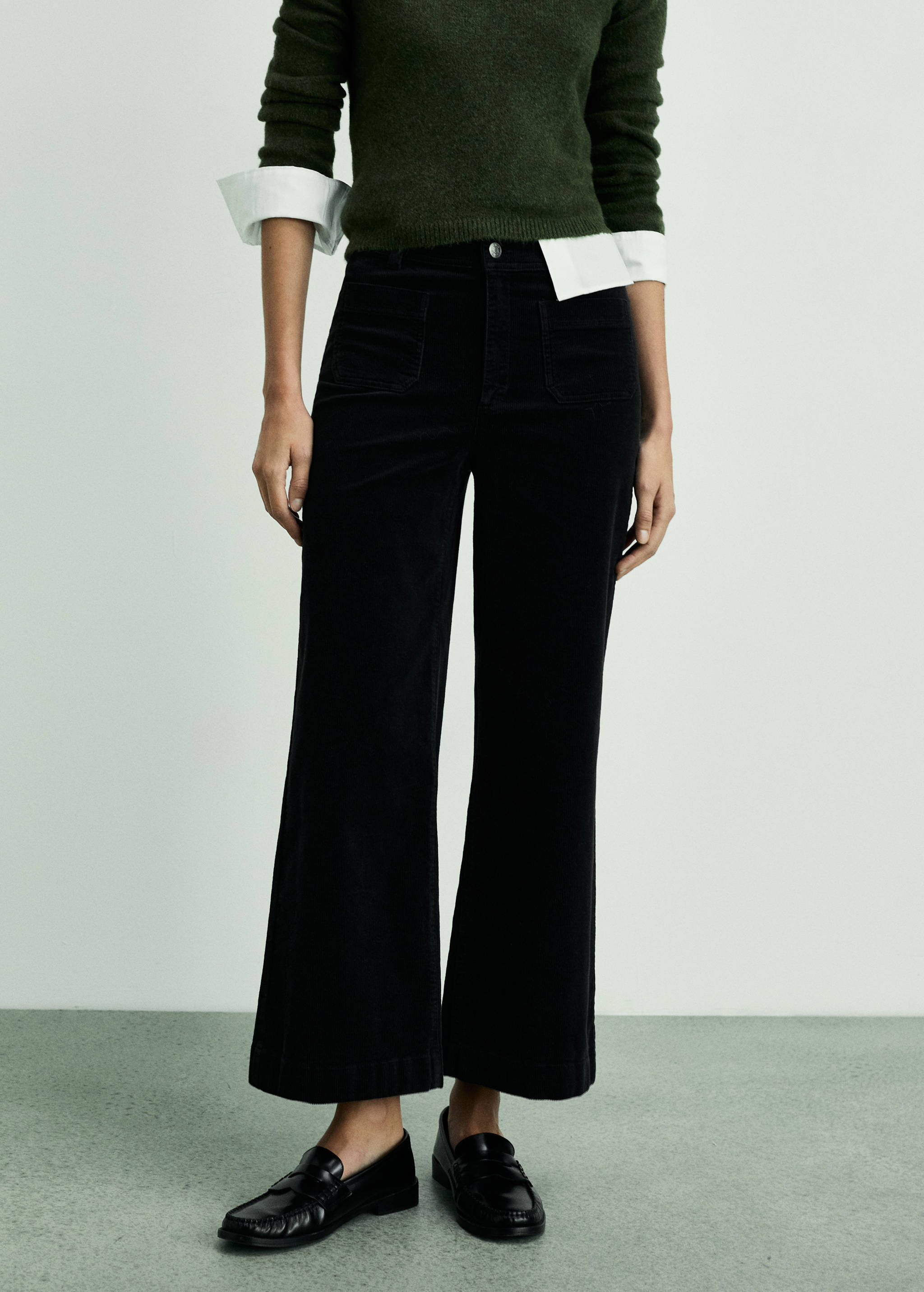 Pantalon Catherin style jupe-culotte velours côtelé - Plan moyen