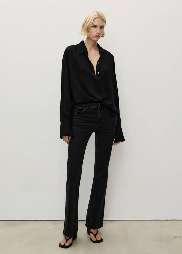 Fiona flared mid-rise jeans — Black denim