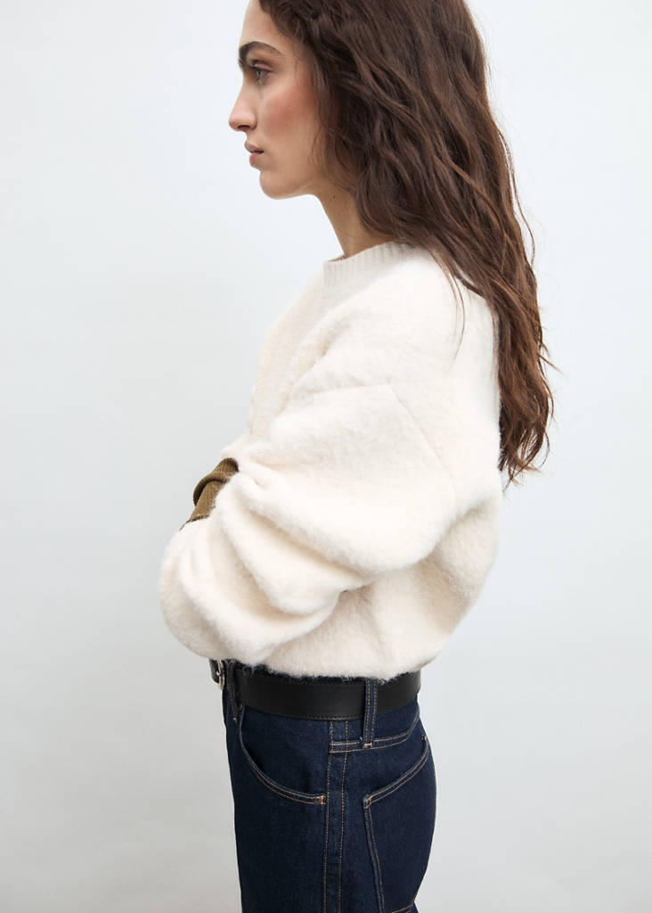 Round-neck sweater with soft finish — Ecru