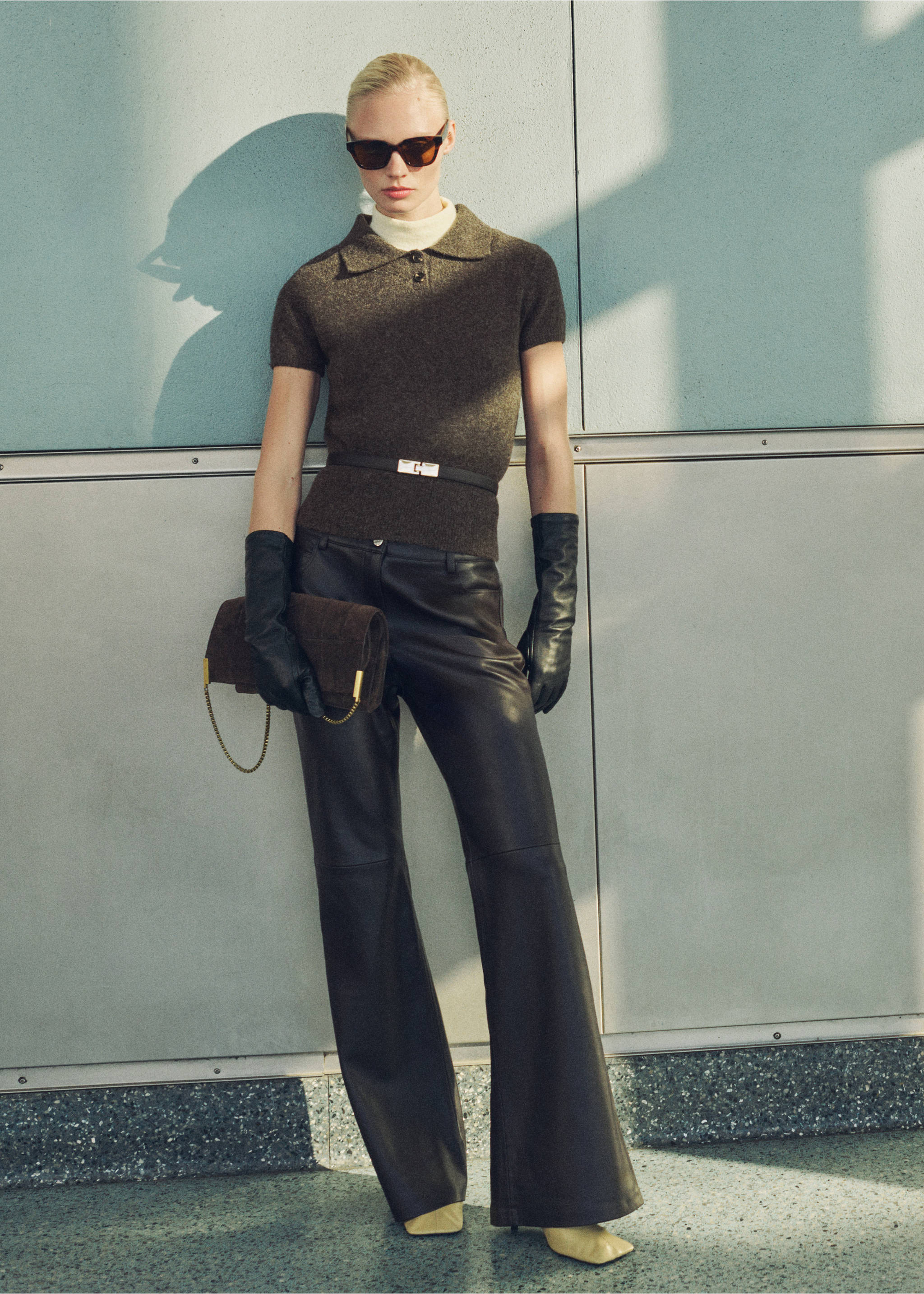 Pull-over manches courtes col polo - Plan général, Marron moyen. Ref: 87000362-00.