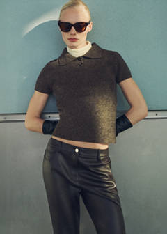 Short-sleeved polo-neck sweater — Medium Brown 1
