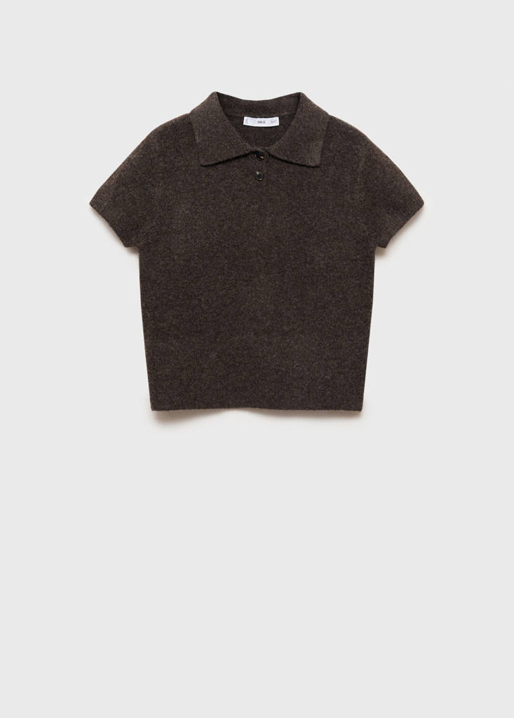 Short-sleeved polo-neck sweater — Medium Brown