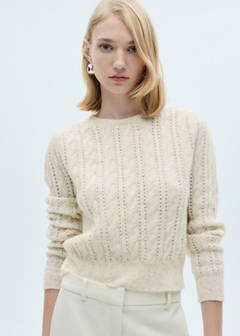 Braided sweater with openwork details — Ecru 1