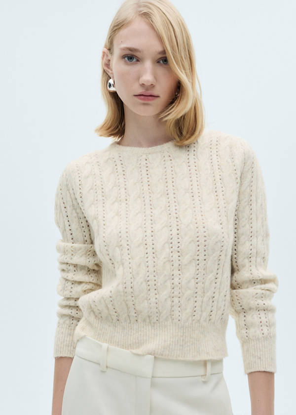 Braided sweater with openwork details — Ecru