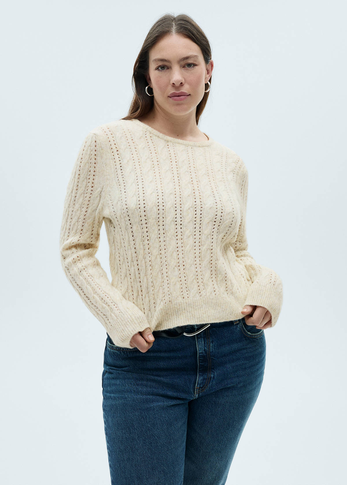 Braided sweater with openwork details — Ecru