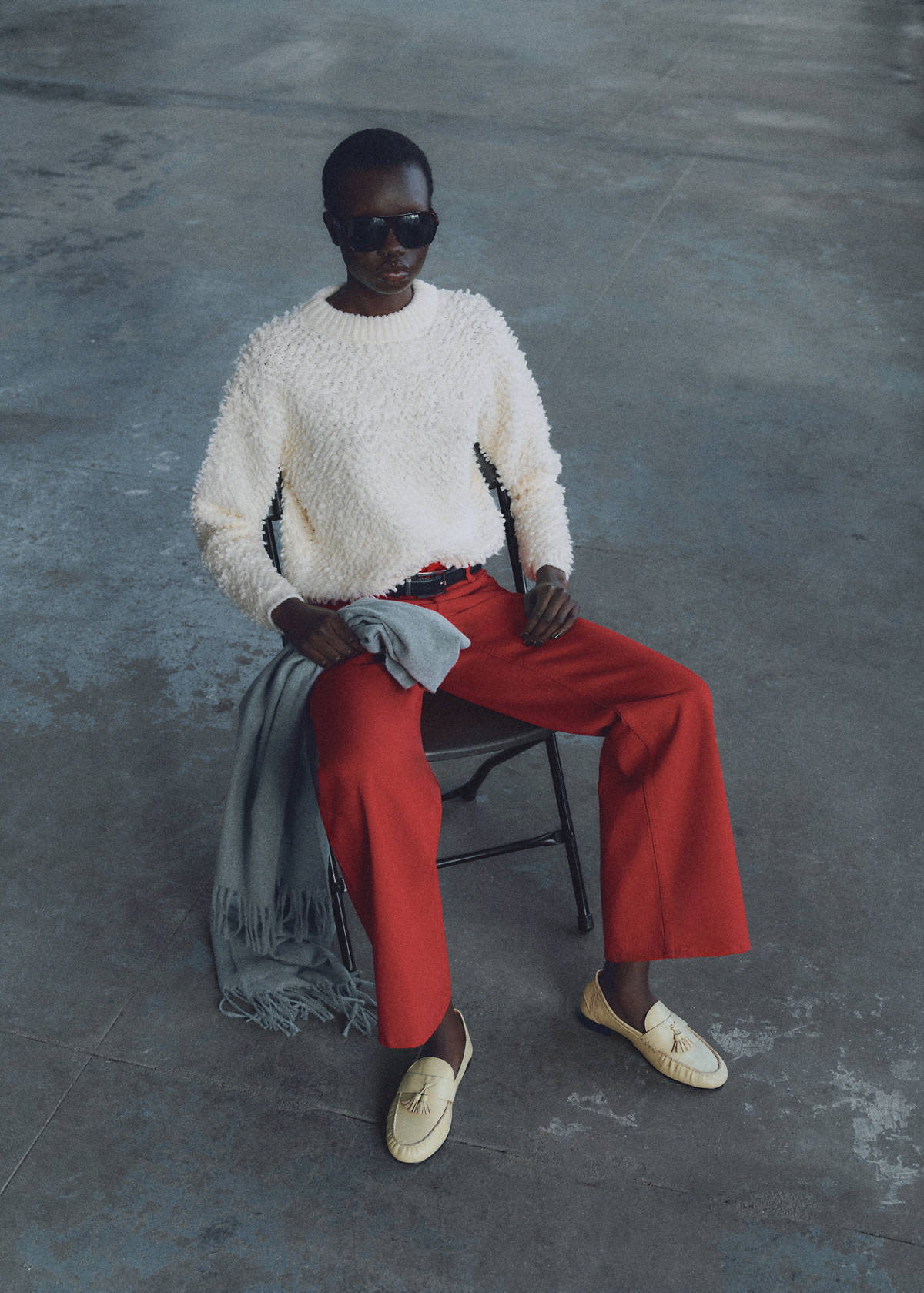Round-neck bouclé sweater — Ecru