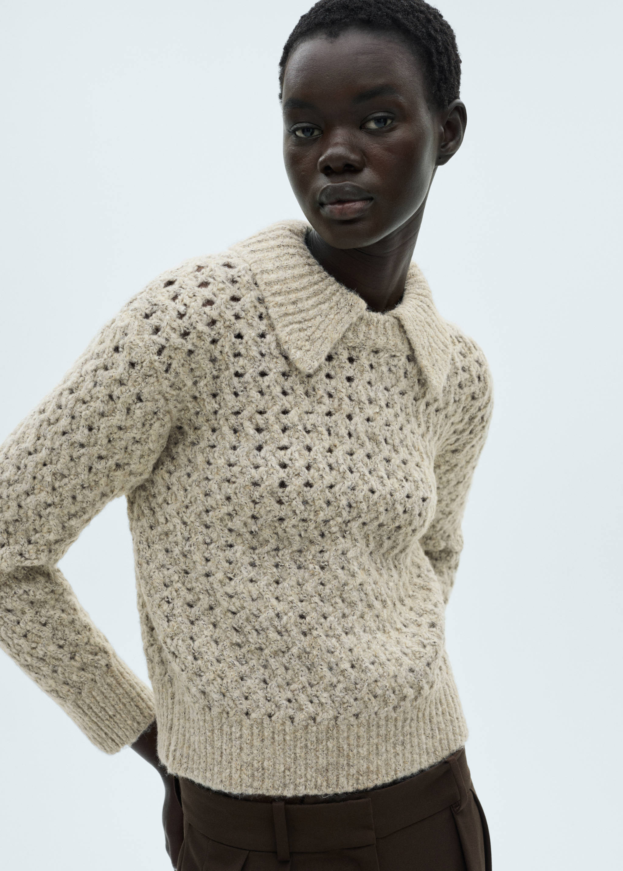 Openwork knitted polo-neck sweater - Medium plane