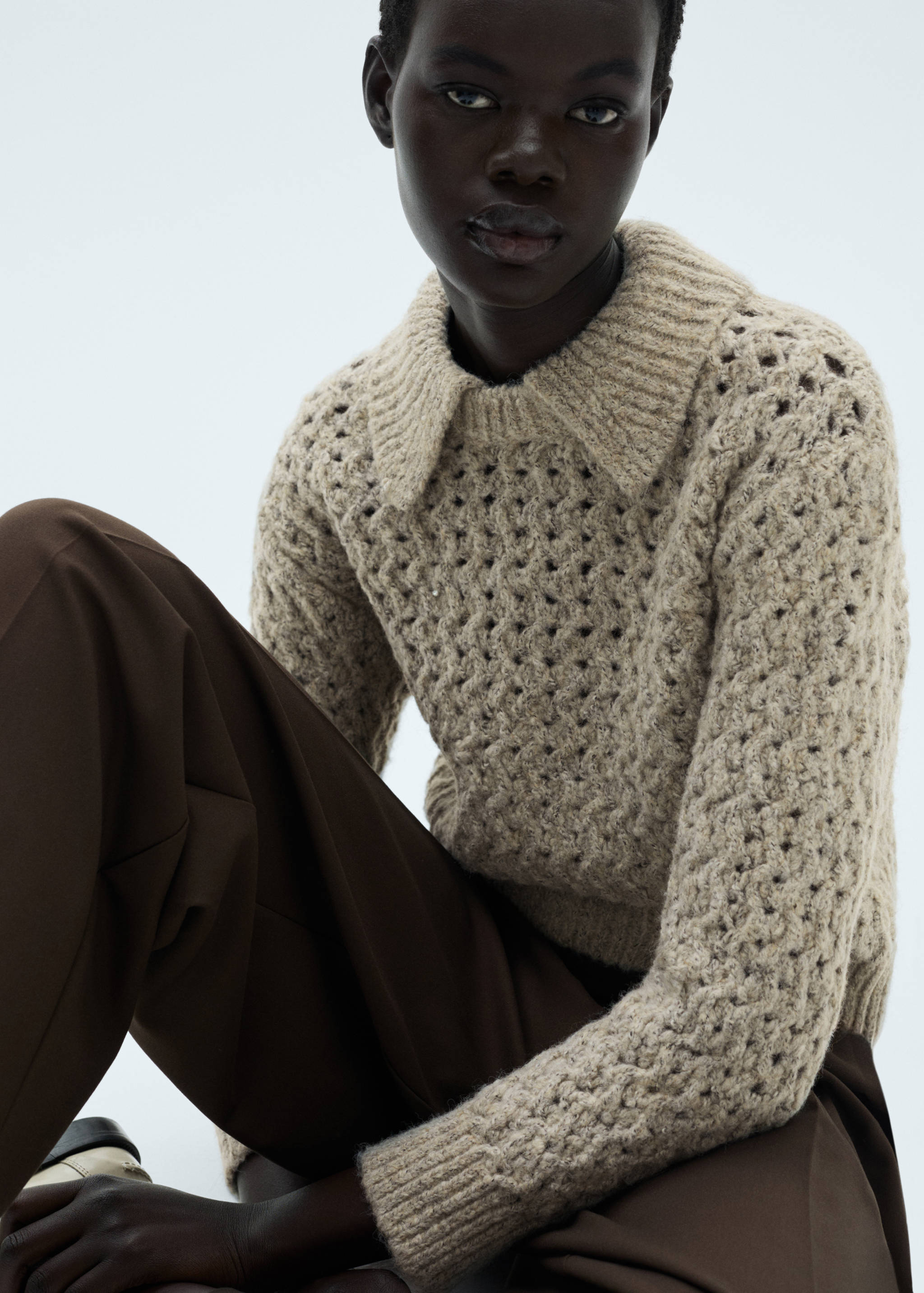 Openwork knitted polo-neck sweater - Details of the article 2