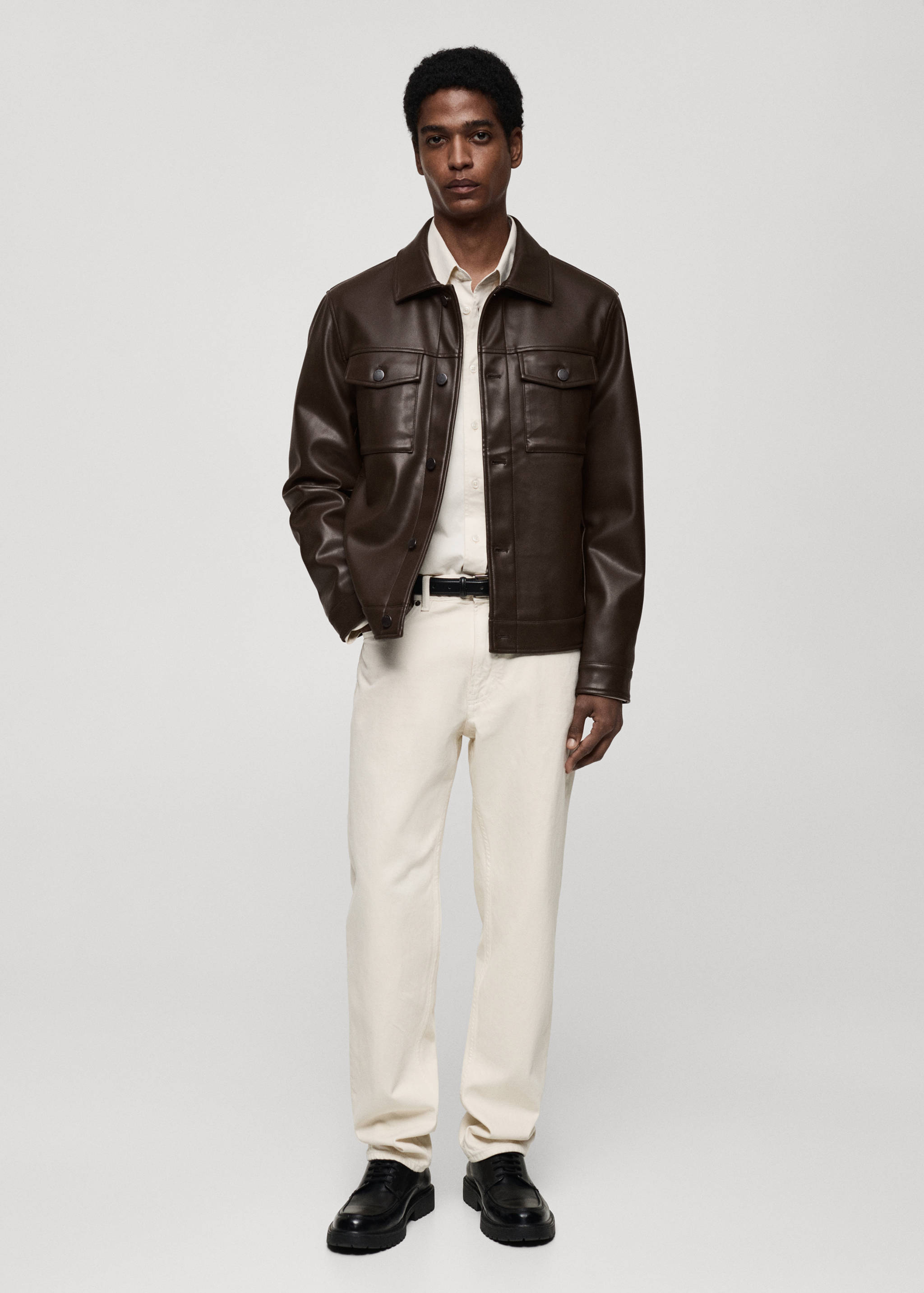 Faux-leather jacket with pockets - General plane
