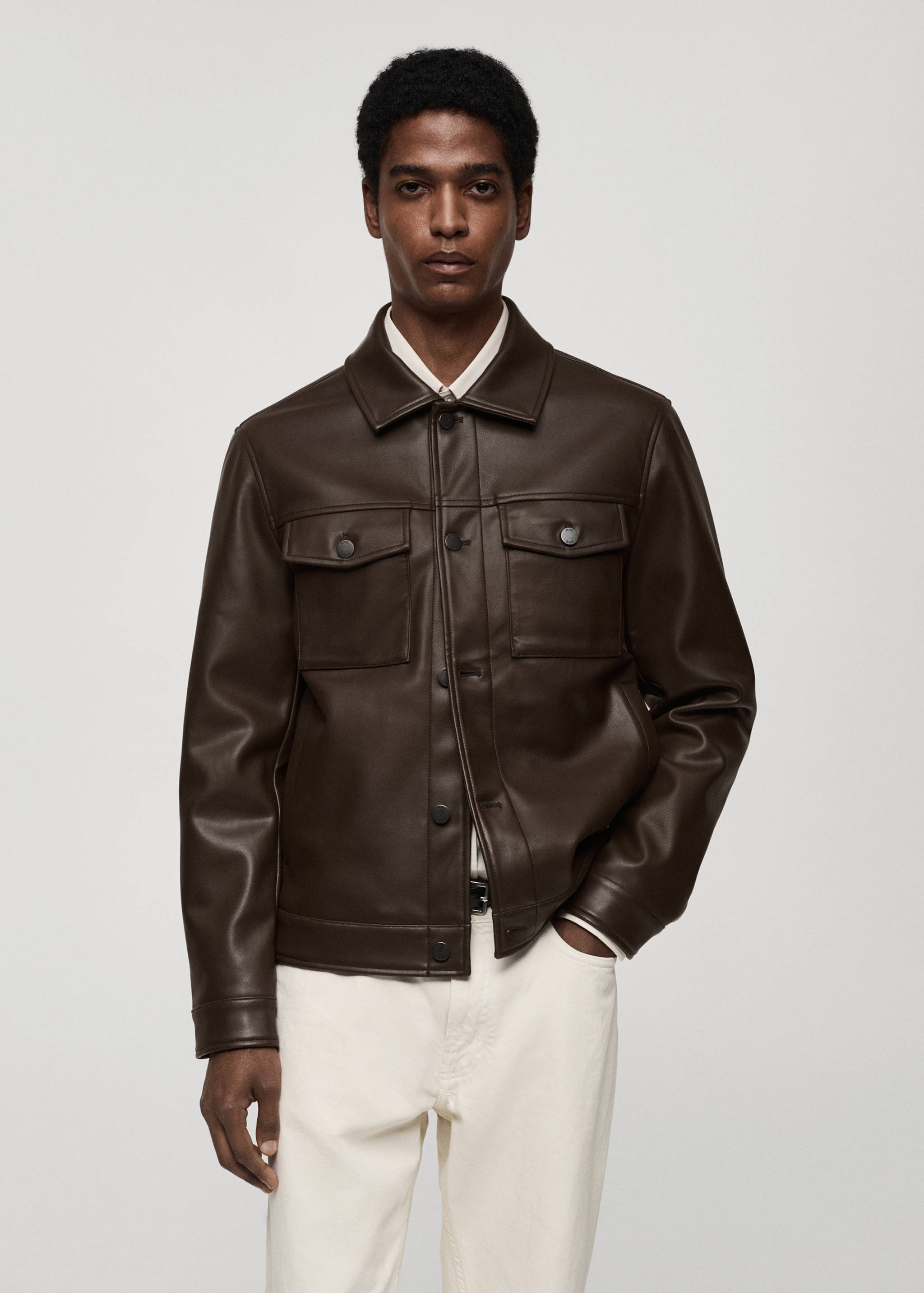 Faux-leather jacket with pockets - Medium plane