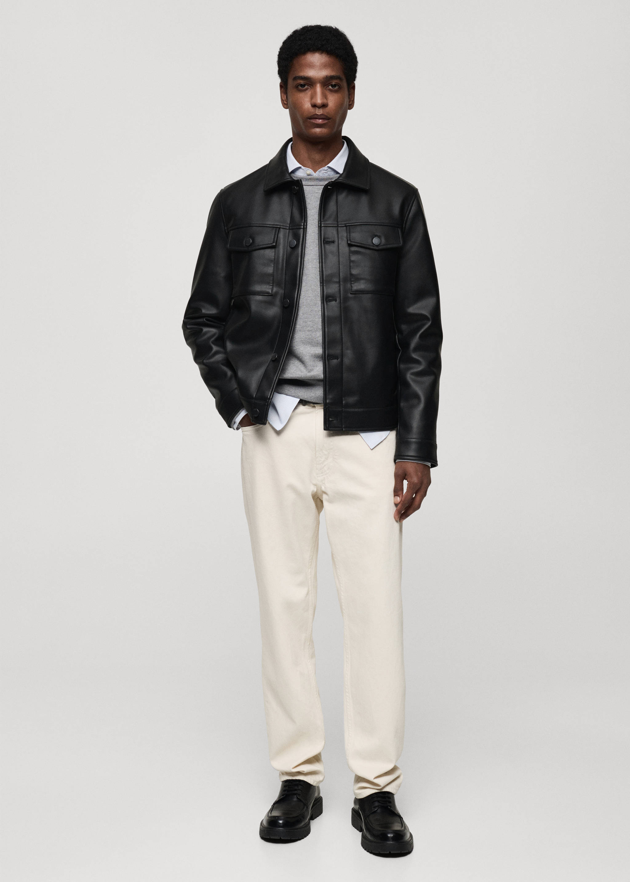 Faux-leather jacket with pockets - General plane
