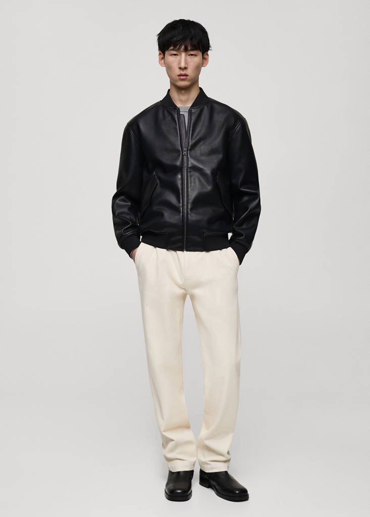 Faux-leather bomber jacket — Black