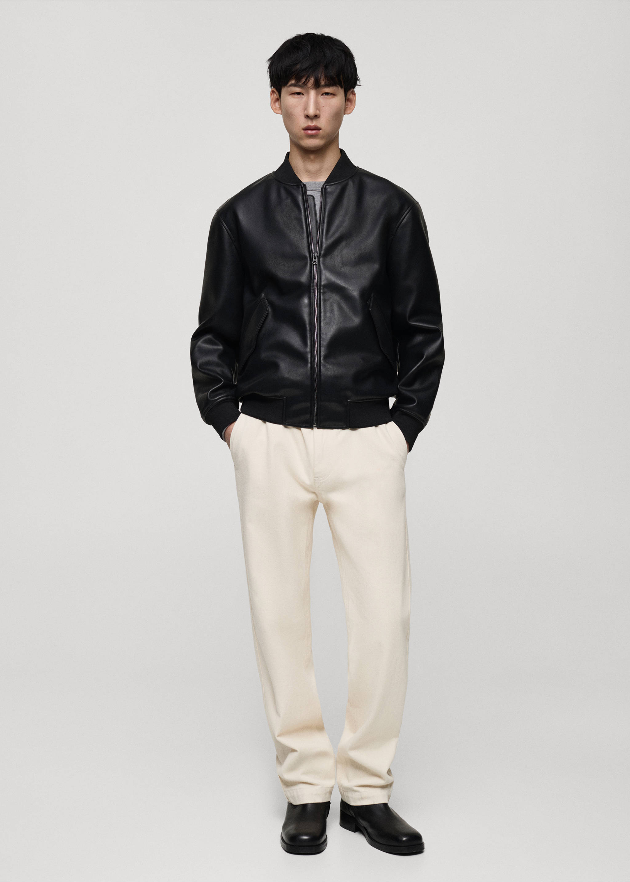 Faux-leather bomber jacket - General plane, Black. Ref: 87000590-00.