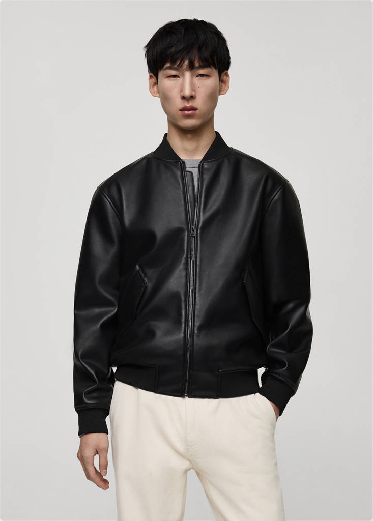 Faux-leather bomber jacket — Black