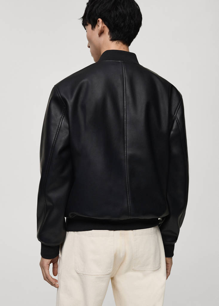 Faux-leather bomber jacket — Black