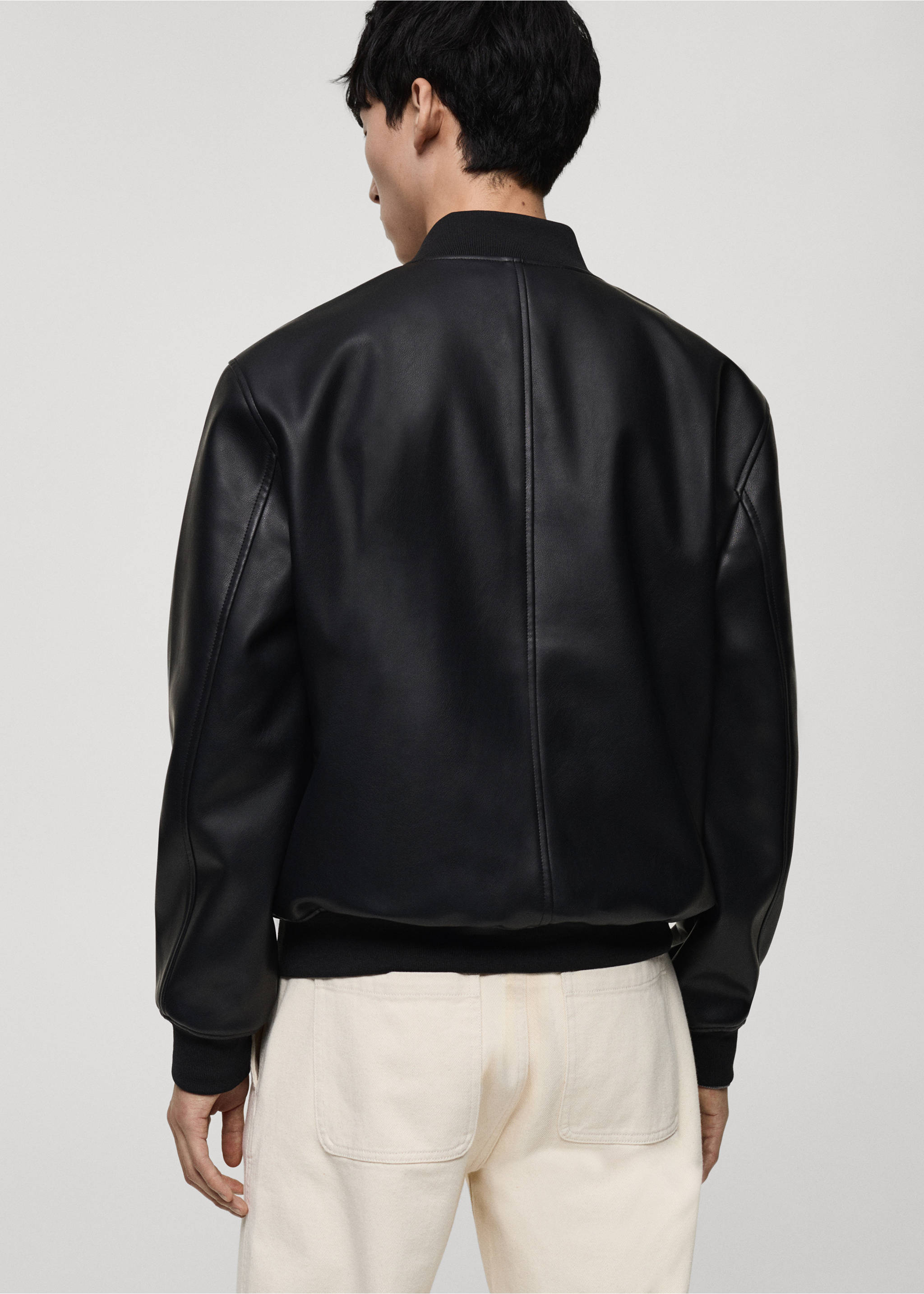 Faux-leather bomber jacket - Reverse of the article, Black. Ref: 87000590-00.