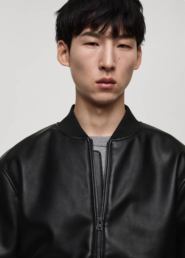 Faux-leather bomber jacket — Black