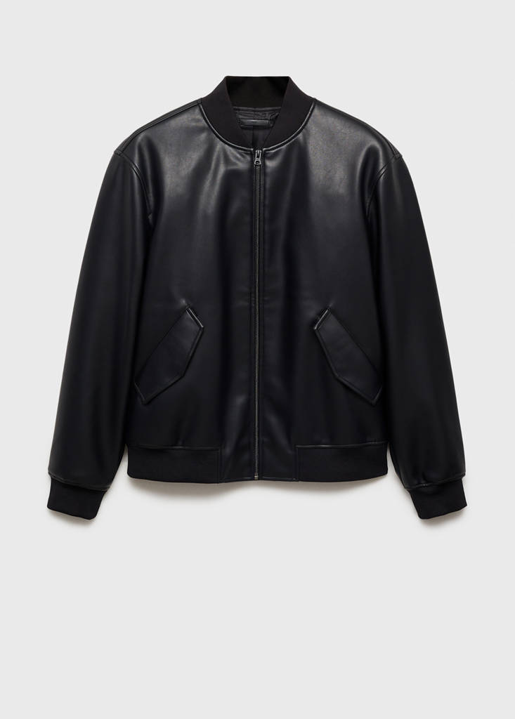 Faux-leather bomber jacket — Black
